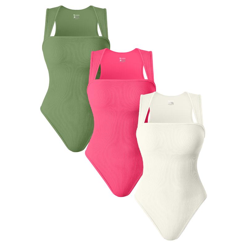 Final 3 Hours: 40% OFF🔥3 Piece Bodysuits For Women Sexy Ribbed Strappy Square Neck Stretch Tank Tops Bodysuits