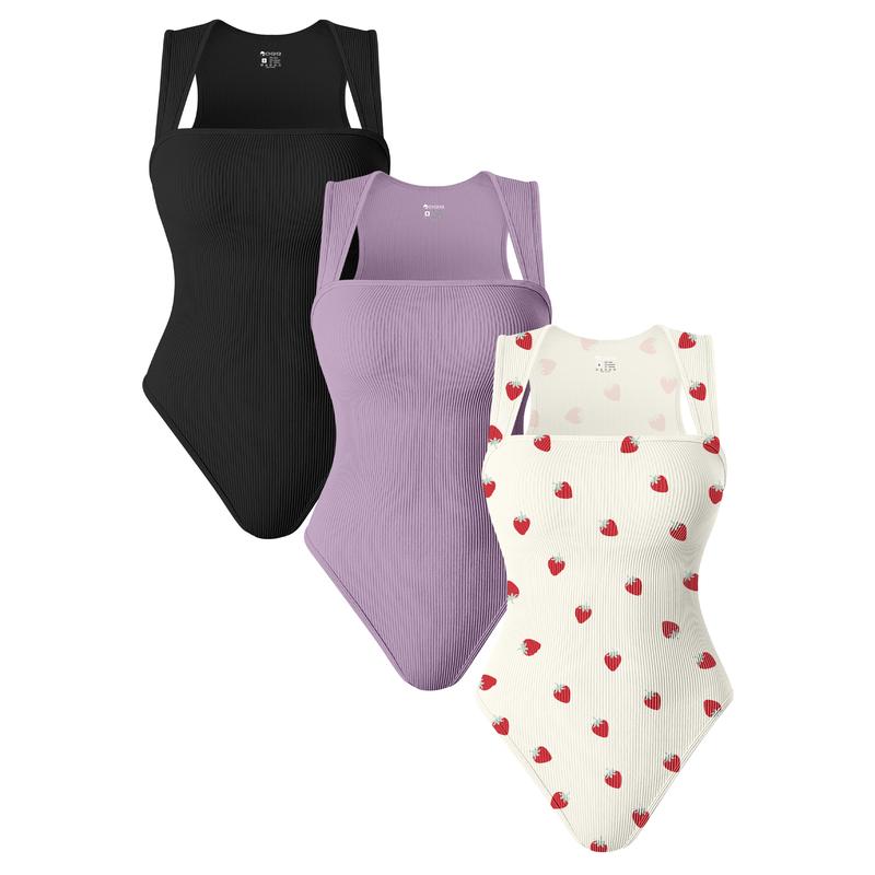 Final 3 Hours: 40% OFF🔥3 Piece Bodysuits For Women Sexy Ribbed Strappy Square Neck Stretch Tank Tops Bodysuits