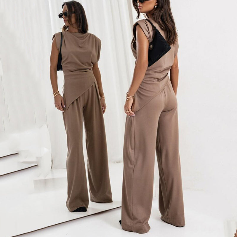 🌸【Spring Specials】Women’s Elegant Solid Color Two-Piece Set 🌸 | Sculpting High-Waist Pants + Bustier Top | Wrinkle-Free Fabric