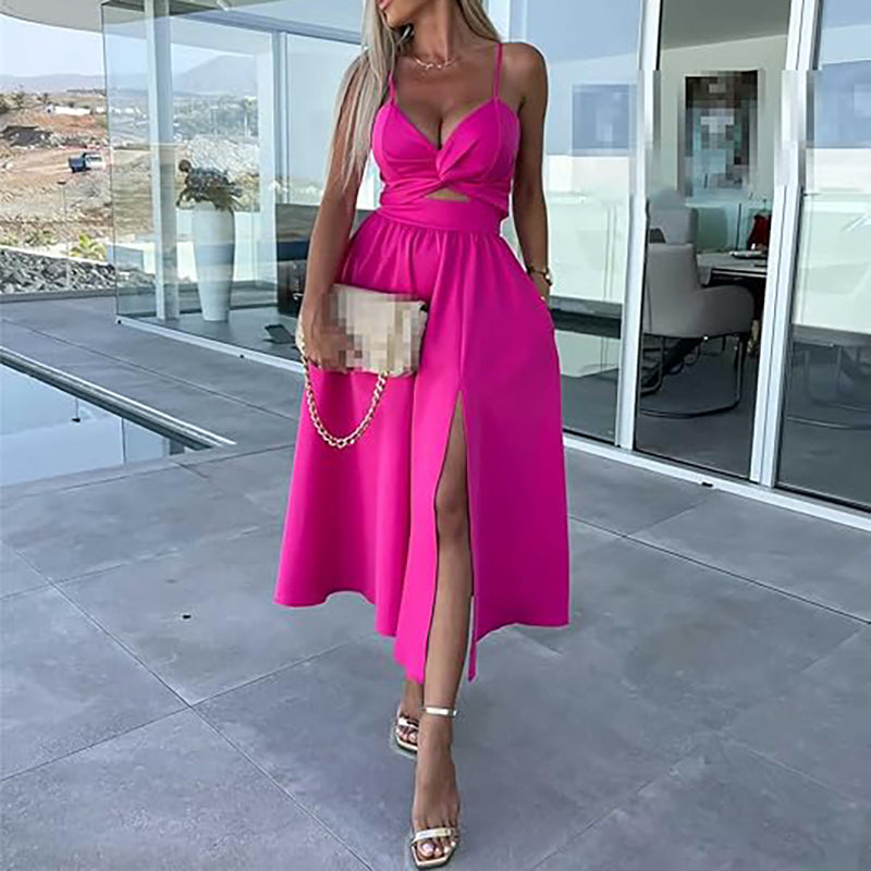 👗Summer New💕Women’s Spaghetti Straps High Slit Dress | Adjustable Spaghetti Straps | Side Thigh Split