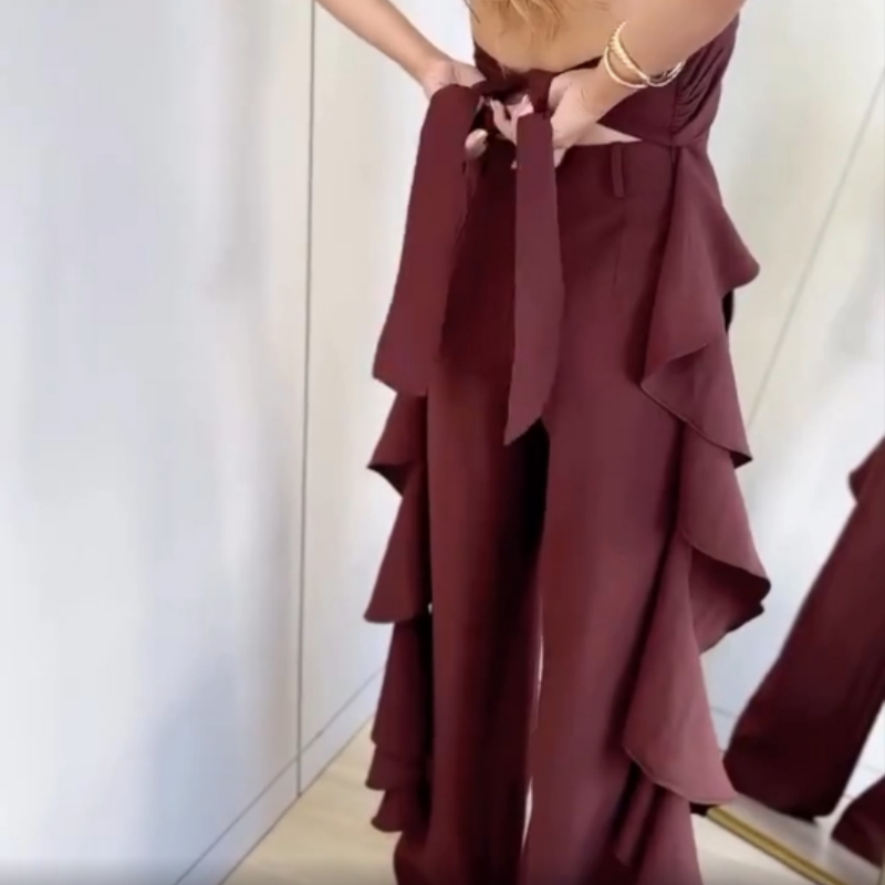 🦋Women's Backless Top & Loose Wide Leg Pants Set 🦋 | Diagonal Pocket Placement | Fluid Drape Fabric | No Static Cling (For Pear/Apple Shapes)