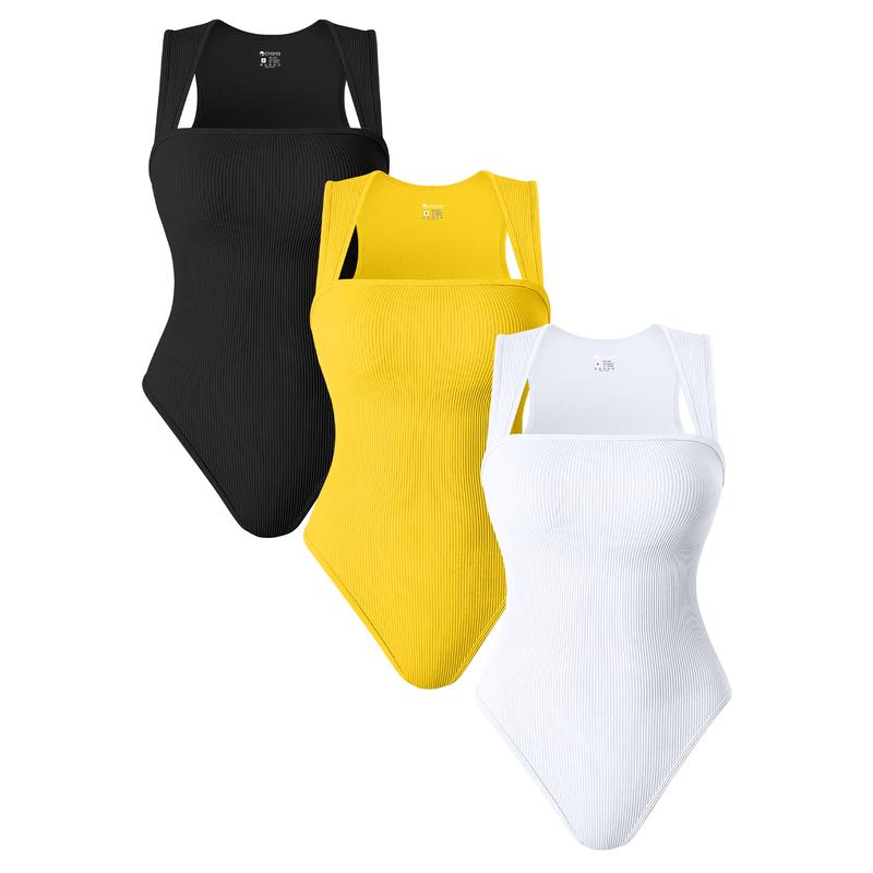 Final 3 Hours: 40% OFF🔥3 Piece Bodysuits For Women Sexy Ribbed Strappy Square Neck Stretch Tank Tops Bodysuits