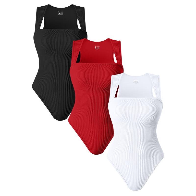 Final 3 Hours: 40% OFF🔥3 Piece Bodysuits For Women Sexy Ribbed Strappy Square Neck Stretch Tank Tops Bodysuits