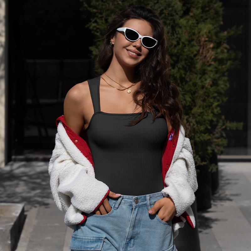 Final 3 Hours: 40% OFF🔥3 Piece Bodysuits For Women Sexy Ribbed Strappy Square Neck Stretch Tank Tops Bodysuits