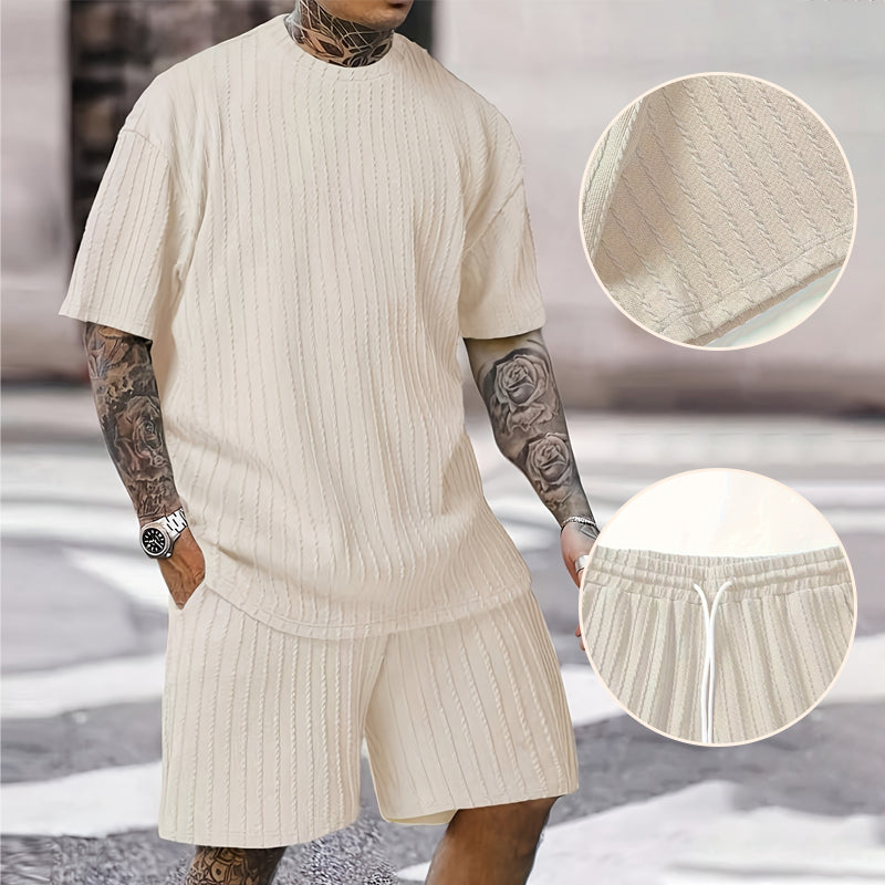 💕Men’s Summer 2-piece Set - Drop Shoulder T-shirt and Drawstring Shorts | Ultra-Breathable & Quick-Dry Fabric