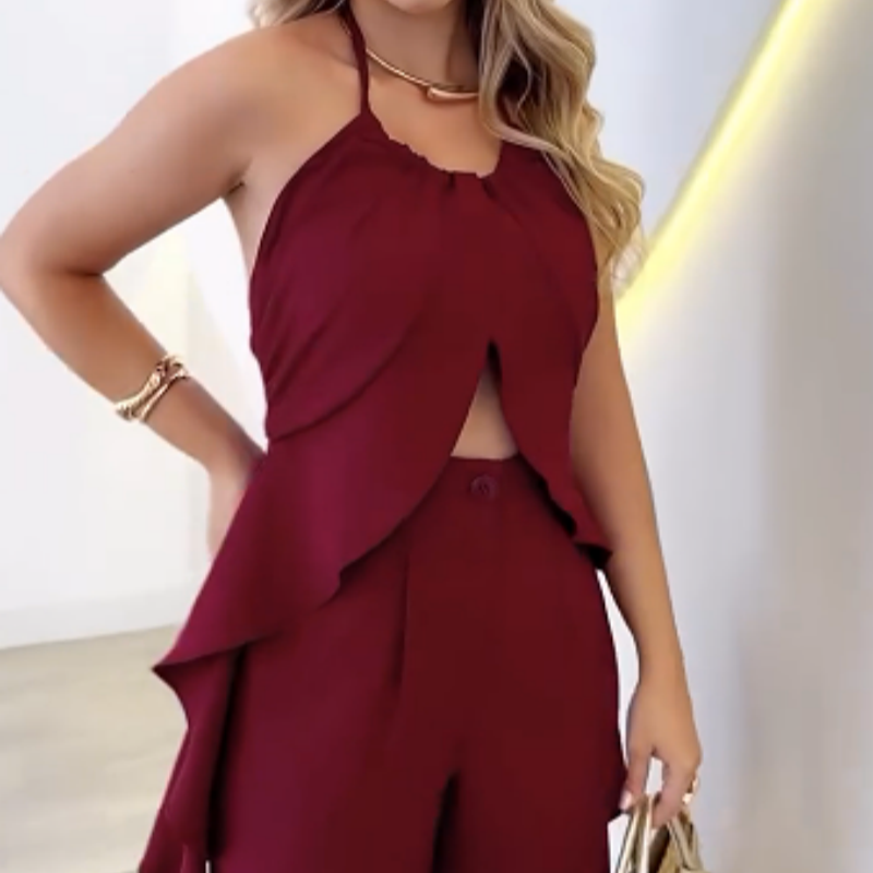 🦋Women's Backless Top & Loose Wide Leg Pants Set 🦋 | Diagonal Pocket Placement | Fluid Drape Fabric | No Static Cling (For Pear/Apple Shapes)