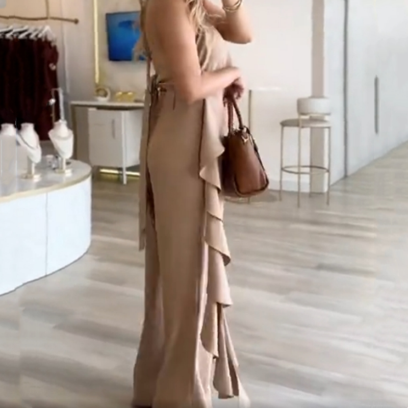 🦋Women's Backless Top & Loose Wide Leg Pants Set 🦋 | Diagonal Pocket Placement | Fluid Drape Fabric | No Static Cling (For Pear/Apple Shapes)